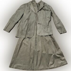 Vintage Women’s Suit Green Sleeveless Dress Elastic Back Zipper V-Neck LS Jacket